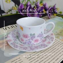 New 250ml Floral Ceramic Coffee Cup And Saucer Set, European Style Afternoon Tea Set, For Home Daily Use And Gifting - Mauve Purple - View 2
