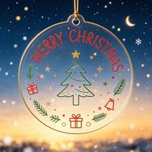 1pcsChristmas Acrylic Round Ornament, MERRY CHRISTMAS Printed Xmas Tree Hanging Pendant, Home Party Decor Holiday Gift - Multicolor - View 2
