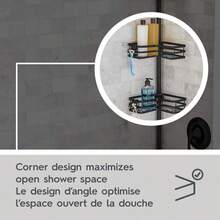 Matte Black Tension Pole Shower Caddy, Resists Rust, 3-Tier Storage - A - View 4