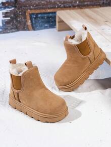 Children's Thermal Lined Snow Boots, Thick Sole Warm Short Boots For Boys And Girls - Brown - View 3