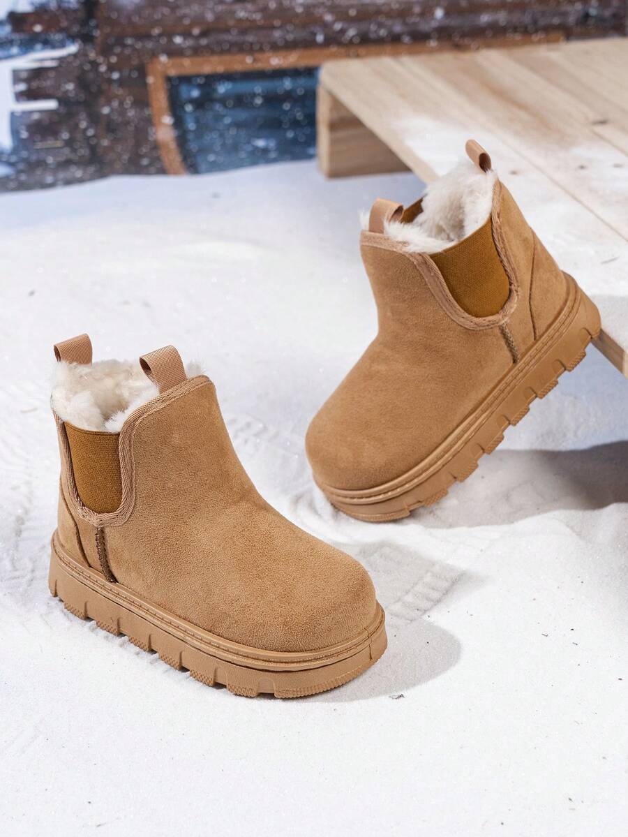 Children's Thermal Lined Snow Boots, Thick Sole Warm Short Boots For Boys And Girls - Brown - View 1