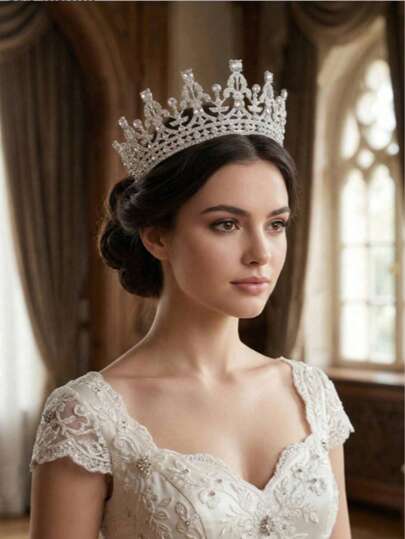 1pc Women's Baroque Style Sparkling Rhinestone Crown And Headpiece, Suitable For Bridal Wedding, Prom, Birthday Party, Beauty Pageant And Other Occasions