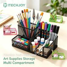 1pc Iron Art 3-4 Compartment Pen Holder, Pen Holder & File Rack 2-In-1, Office Desk Stationery Organizer, Student Desktop Storage Box - Multicolor - View 2
