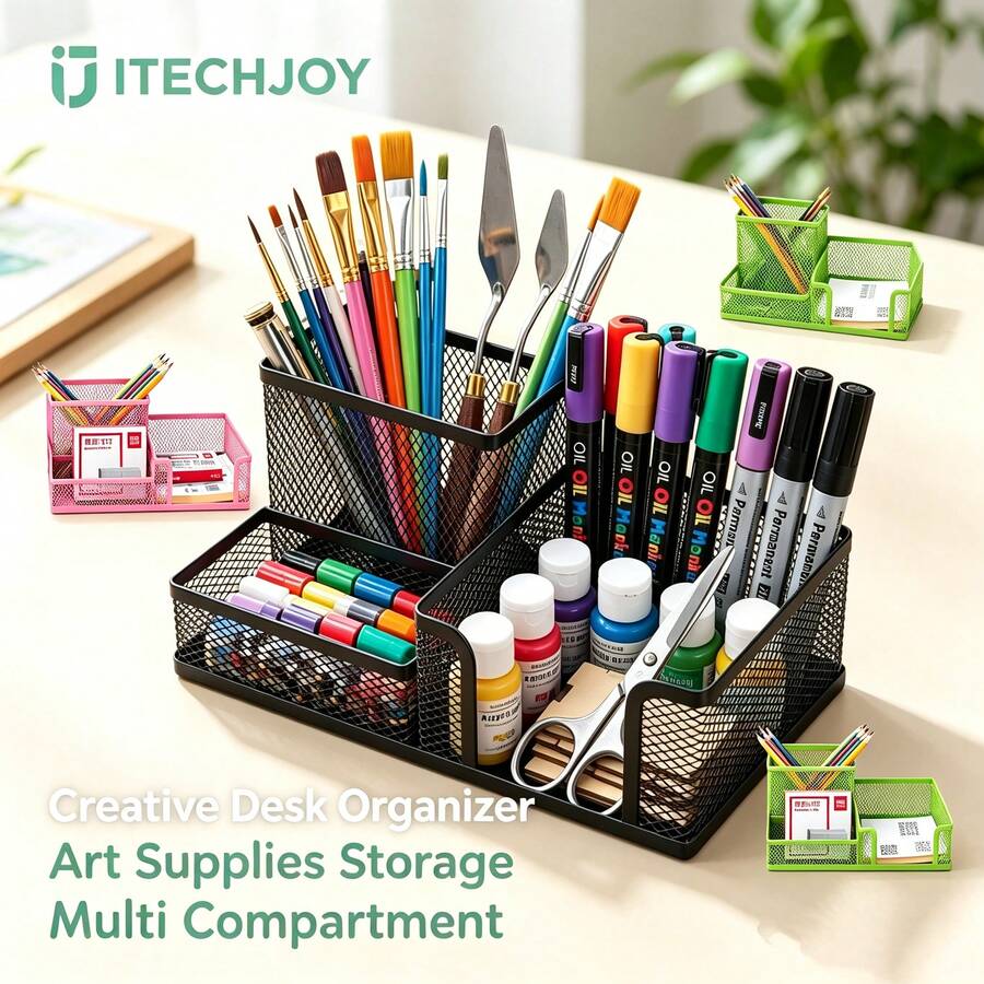 1pc Iron Art 3-4 Compartment Pen Holder, Pen Holder & File Rack 2-In-1, Office Desk Stationery Organizer, Student Desktop Storage Box