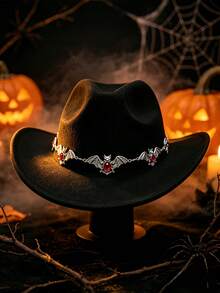 1PC Street Punk Gothic Red Bat Hat Chain, Halloween Y2K Dark‑Aesthetic Ornament, Fits Fedora & Bucket Hat - Bat-wing Style - View 1