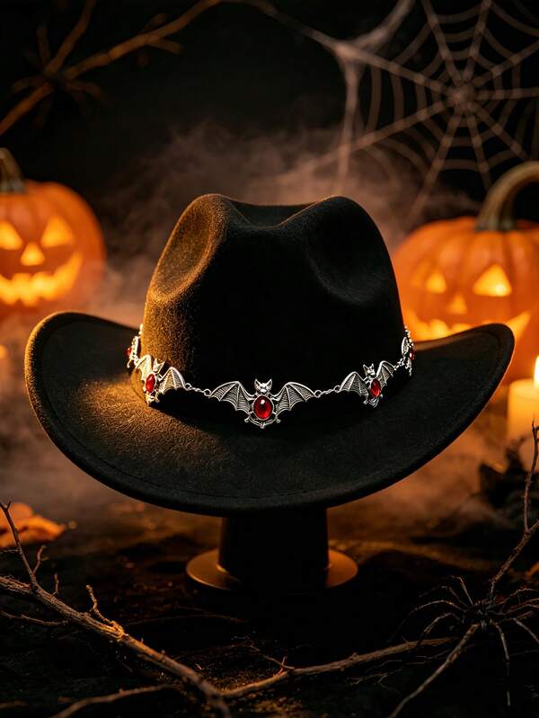 1 pièce Chaîne de chapeau chauve-souris rouge style punk gothique de rue, ornement esthétique sombre Y2K pour Halloween, convient aux chapeaux fedora et seaux