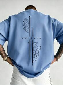 男士夏季百搭時尚 Mind-Body Balance 系列印花雪花圖案圓領短袖T恤 - 藍色 - 查看 1