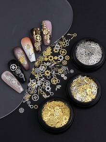 1/3 Box Gold & Silver Steampunk Gear Clock Wheel Metal Rivet Decor, Vintage Mechanical Nail Art Decoration Accessories, Suitable For DIY Nail Art, Jewelry Decoration And Nail Design - Multicolor - View 6