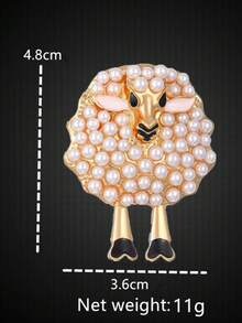 1pc Fashion Alloy Pearl Cute Pink Sheep Brooch, Suitable For Women's Holiday Party Outfit, Coat, Scarf, Pin Accessory - Pink - View 4