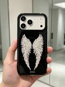 Y2K Fashion Cute Glitter Dark Angel Wings Phone Case, Compatible With IPhone 17 Pro Max 17 Pro 17 16 Pro Max 16 Pro 16 15 Pro Max 15 Pro 15 14 Pro Max 14 Pro 14 13 Pro Max 13 Pro 13, Vintage Girly Style Shockproof Soft Shell Back Cover - Black Wings - View 5