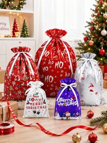 Christmas Gift Bags, Large Santa Claus Gift Packaging Bags, Holiday Gift Bags With Ribbon, Multiple Sizes Christmas Print, Suitable For Candy, Toys, Party Favors, Christmas Gift Wrapping - Gift Bag - View 5