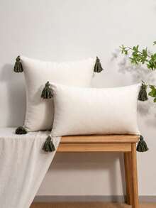 1pc/2pcs Bohemian Flocked Diamond Throw Pillow Cover With Tassel Corners, Rhombus Geometric Pattern, Olive Green & Sage Green, 18x18 Inch & 12x20 Inch, Suitable For Living Room Sofa, Bedroom Bed, Headboard, Outdoor Garden, Farmhouse Party Decor (Pillow Insert Not Included) - Green - View 5
