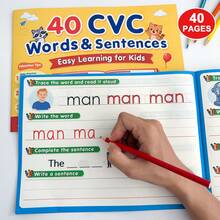 Lachilly 40 Pages CVC Words And Sentences Practice Book, Children's Short Vowel Phonics Tracing And Writing Workbook, Preschool Kindergarten Early Reading Activity Worksheets, Children's English Phonics Learning Supplies, Student Handwriting Practice - Multicolor - View 3