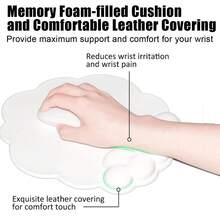 1pc Cloud-Shaped Ergonomic Wrist Rest Mouse Pad, Memory Foam Filled, Leather Surface, Waterproof & Anti-Slip PU Bottom, Slow Rebound Wrist Support Cushion, Relieves Wrist Fatigue, Easy To Clean, Cute Office Gaming Home Desktop Accessory - View 9