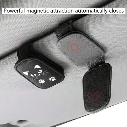 Cute Line Cat Design Magnetic Car Glasses Clip, Convenient Glasses Holder, Creative Car Sun Visor Clip, Multi-Functional Ticket Holder, Easy To Install, Suitable For Women's Car Accessories, Holiday Gift