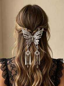 1pc Gold Hollow Butterfly Tassel Metal Hair Claw Clip, Versatile Hair Clip For Brides, Banquets And Women - Multicolor - View 3