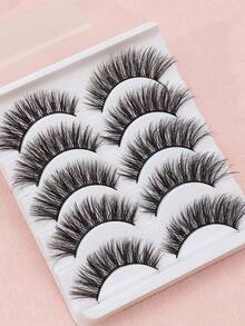 Soft Fluffy Thin Long Full Strip False Eyelashes, 5 Pairs Graduated Length False Eyelashes, Lightweight Flexible Lash Stem, Gentle Reusable, Create Natural Extended Voluminous Eye Makeup Effect - Black - View 3