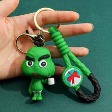 The Grinch Christmas Keychain, Sil Cartoon Green Monster Figure Key Ring With Braided Wrist Strap, Backpack Bag Charm Car Key Accessory, Merry Grinchmas Holiday Gift - Multicolor - View 12