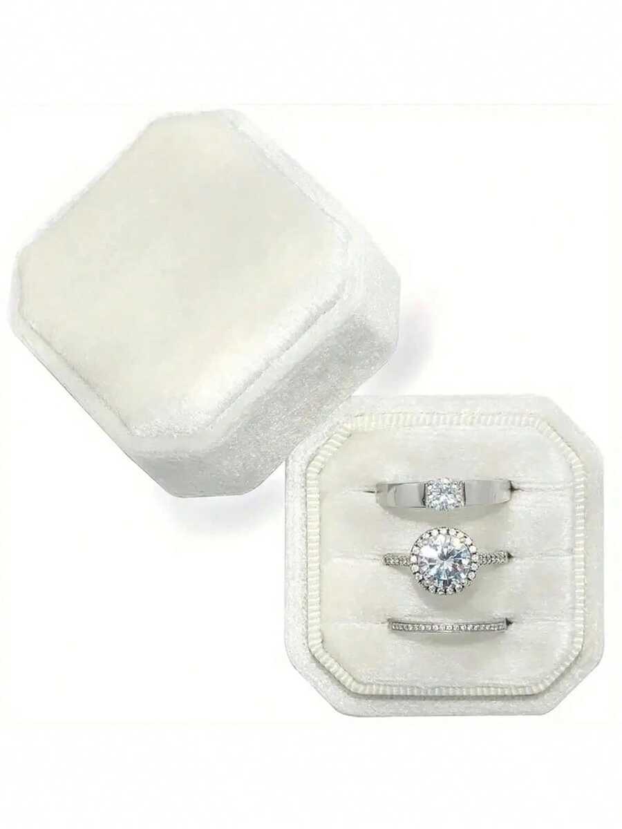 1pc Octagonal Velvet Ring Box, 2/3 Slots, Triple/Double Slot Ring Box, Wedding Ring Box, Wedding Ceremony Ring Box, Proposal Ring Box, Engagement Ring Box, Back To School Ring Box