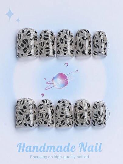 10PCS-Handmade Press On Nails, Square Shape, Fake Nails, Y2K Style, Sturdy, Reusable, Black, Paired With French Style, 3D Design, Suitable For Daily Wear, Parties, Vacations, And Also The Best Holiday Gift For Women.