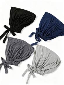 CONFLASS Bộ 4 mũ lót hijab màu trơn, buộc dây, co giãn, điều chỉnh được kích cỡ, chất liệu modal - Nhiều màu - Xem 1