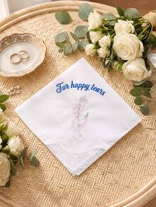 1pc Custom Text Wedding Handkerchief, Personalized Happy Tears Bridal Hankie, Custom Flower Gift For Bride, Mother Of The Bride Groom Keepsake - Multicolor - View 14