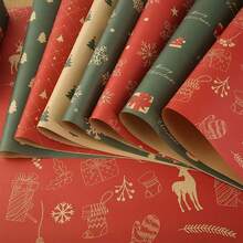 Giấy gói quà Giáng sinh 14/7/1 miếng, họa tiết hỗn hợp hươu, bông tuyết, cây thông Noel, vật liệu trang trí giấy gói hộp quà thủ công cho ngày lễ - Xem 6