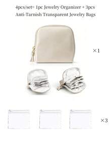 4pcs/Set Travel Jewelry Storage Box, Includes 3 Anti-Oxidation Jewelry Storage Bags, Small Jewelry Storage Bag With Compartments, Suitable For Women Travel, Can Store Necklaces, Earrings, Bracelets, Suitable As A Gift For Mom And Friends, Random Style - Multicolor - View 14
