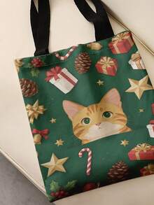 1pc Cat Print Shoulder Tote,Large Capacity For Books,Groceries & Daily Beach Travel School Use.For Students & Women,Great Daily Bag Or Gift - Multicolor - View 5