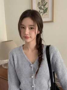 Cardigan Lengan Panjang Kancing Depan Serbaguna untuk Wanita, Desain Musim Gugur/Dingin YCYC - Grey - View 4