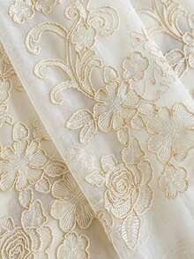 1pc Rod Pocket Luxury European Style Gold Thread Vine & Floral Embroidered Sheer Curtain, Wavy Top Edge, Semi-Sheer Decorative Window Sheer For Home Living Room And Bedroom - Multicolor - View 2