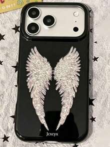 Y2K Fashion Cute Glitter Dark Angel Wings Phone Case, Compatible With IPhone 17 Pro Max 17 Pro 17 16 Pro Max 16 Pro 16 15 Pro Max 15 Pro 15 14 Pro Max 14 Pro 14 13 Pro Max 13 Pro 13, Vintage Girly Style Shockproof Soft Shell Back Cover - Black Wings - View 8