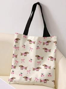 1pc All‑Over Puppy Print Canvas Tote Bag, Large Capacity Hand‑Held Shoulder Bag,Reusable Shopping Bag For Music Festival Party Daily Packing Books - Multicolor - View 2