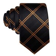 5Pcs Men Orange Plaid Tie Pocket Square Cufflinks Ring Tie Clip Set, Random Cufflink Pattern, Suit Accessories For Wedding - Orange - View 3