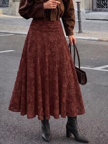 Elegant Commute Solid Color Cut-Out Skirt - Red - View 5