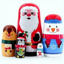 1 Set 5 Boneka Matryoshka Tradisional Rusia - Menampilkan Gambar Santa Claus (Bahasa Rusia: Санта), Hadiah Natal dan Ulang Tahun, Koleksi Dekoratif - MultiWarna - View 3