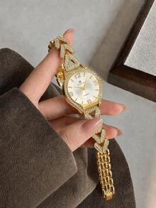 LIANDU 1pc Women's Quartz Watch, Minimalist Fashion Rhinestone Decor Business Elegant Style, Daily Wear, Holiday Gift Choice - Gold - View 7