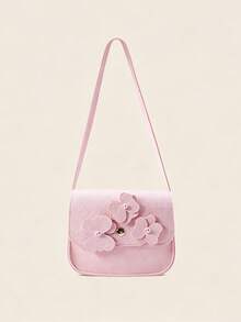 1pc New Floral Sweetheart Mini Square Bag With Flower Decoration, Dreamy Cute One Shoulder Handbag - Pink - View 8
