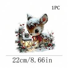 1/2/3pcs Snow Lantern Bow Deer Heat Transfer Iron-On Patch, Winter Christmas Deer Lantern Iron-On Sticker, DIY Decoration For T-Shirt, Sweatshirt, Pillow, Tote Bag - Multicolor - View 2