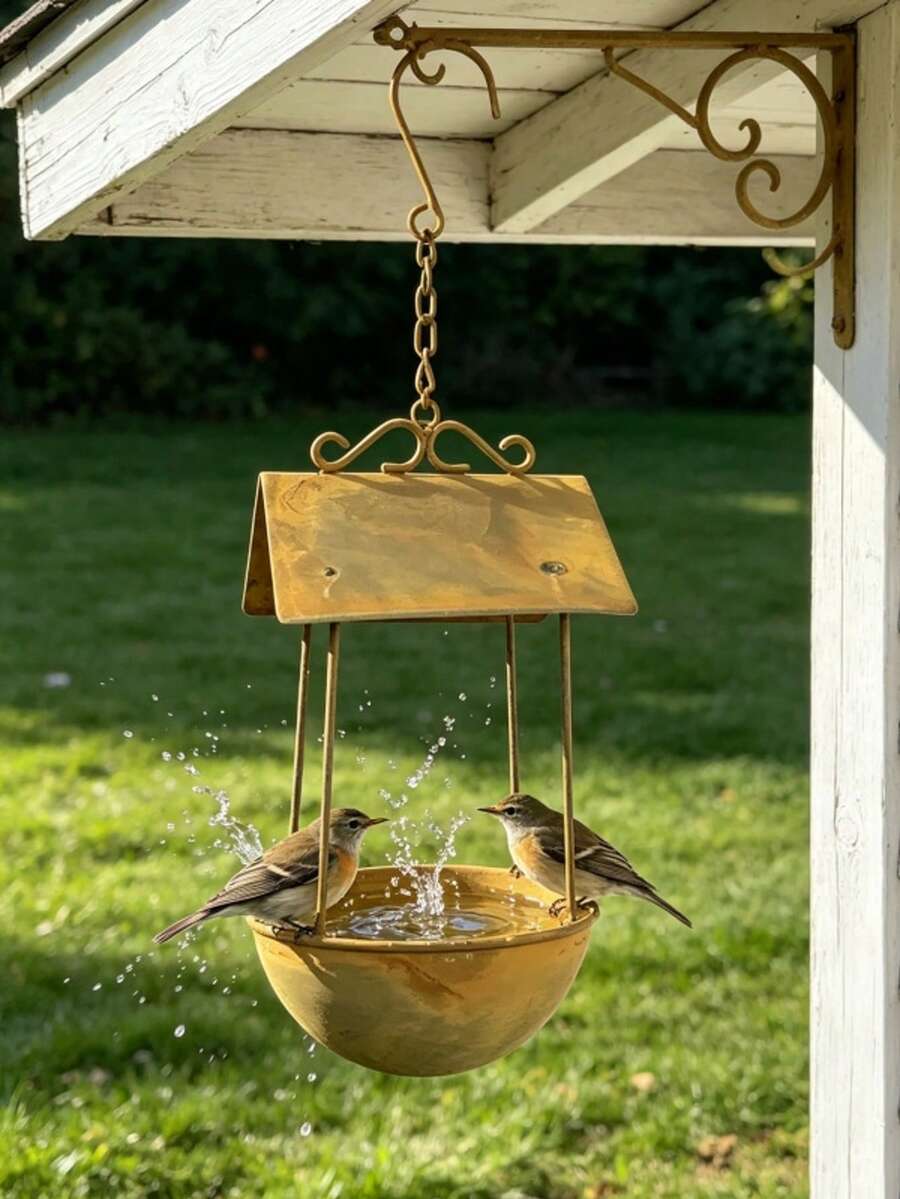 1pc Rusty Iron Bird Bath & Feeder, Vintage Rainproof Automatic Feeding Station, Large Capacity Leak-Proof Bird Food Container - Bird Feeder - View 1