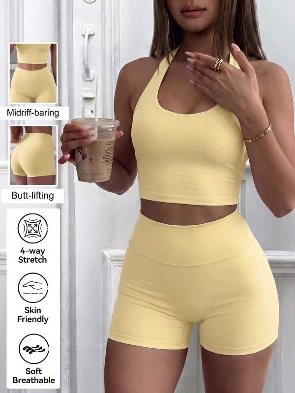 GAOVOT Women's 2 Pieces Summer Casual Sexy Camisole Top And High Waist Tight Shorts Set, Suitable For Running, Workout, Yoga, Fitness Elegant, Athleisure