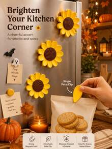 Sunflower Magnetic Bag Clips, Decorative Kitchen Clips With Strong Magnets, Snack And Food Bag Sealing Clips, Refrigerator Magnet Clips, Suitable For Notes, Photos, Shopping Bags, Kitchen Storage, Home Organization And Daily Use - Multicolor - View 7