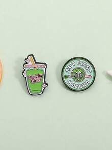 1pc Cute Cartoon Metal Oil Drip Matcha Drink Pattern Brooch For Women's Bags And Clothing Daily Decoration - Green - View 7