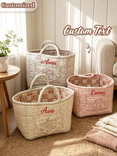 Custom Quilted Floral Storage Basket, Portable Storage Pouch With Ruffled Pockets, Multifunctional Handheld Storage Bag Great For The Home, Housewarming Gifts, Or Party Favors.