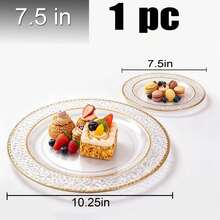50/25/10/1pc Transparent Hammered Texture Double Gold Rim Plates, Transparent Bottom With Gold Rim, Elegant Dessert Plate, Pasta Plate, Pizza Plate, Cake Plate, Salad Plate, 7.5 Inch/10.25 Inch Size, Reusable And Easy To Clean, Suitable For Outdoor, Party, Birthday, Wedding And Holiday Gatherings - Clear - View 12