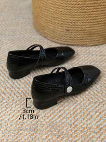 Women's Colorblock Handmade Low Heel Slip-On Shoes, Super Soft Leather Shoes With Chunky Heel, Comfortable All-Season Footwear - Black - View 3
