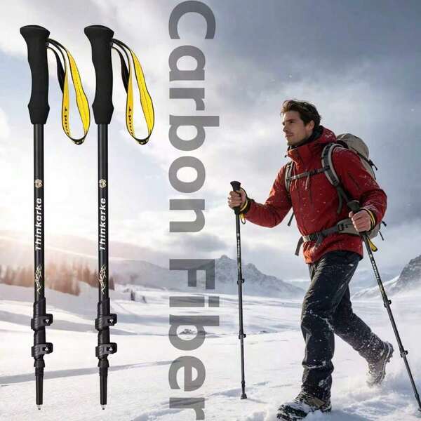 1pc/2pcs Carbon Fiber Telescopic Hiking Poles, Ultra-Lightweight Portable External Lock Trekking Poles, Outdoor Climbing Non-Slip Hiking Poles, Ergonomic Grip Shock-Absorbing Hiking Poles