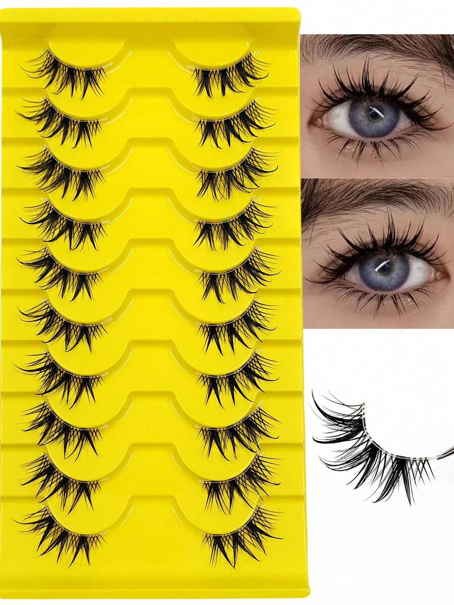 Asiteo 10 Pairs Half Eye Lashes,Wispy Fluffy And Crossed Natural Look False Eyelashes,3D Faux Mink Lashes Reusable,For Beginners Used Daily Makeup Extensions - Black - View 1