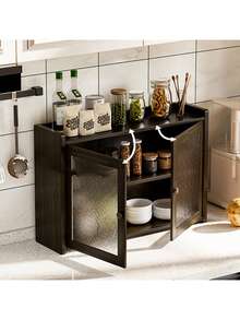 Modern Style Black Storage Cabinet With Fashionable Transparent Door Design, 2 Storage Compartments, Multi-Functional Dining Table Storage Unit, Suitable For Dining Room, Bathroom, Living Room And Bar Area, Stylish And Durable - Black - View 10