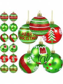 12pcs Christmas Tree Decor Balls, 2.4 Inch Red & Green Christmas Ball Hanging Ornaments, Shiny Christmas Tree Hanging Ball Decorations, Christmas Holiday Decorations - Multicolor - View 2